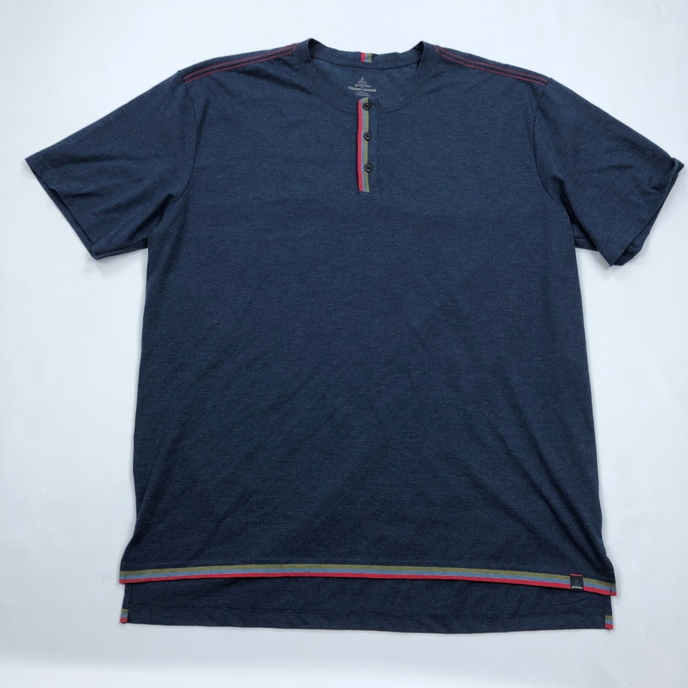 Prana Mens XXL Henley Shirt Navy Blue Short Sleeve Garrity